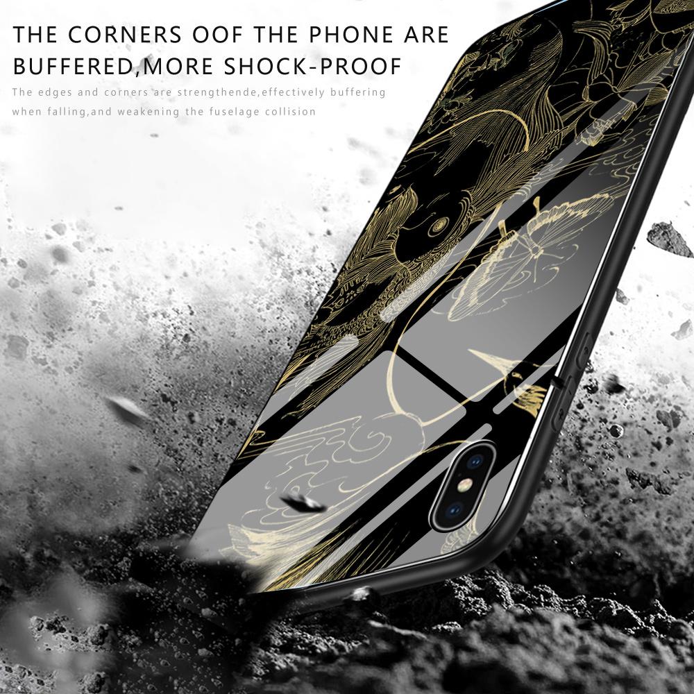Kryt na telefon z tvrzeného skla pro iPhone Samsung Galaxy Infinix TPU Soft Edge Fashion Luxusní čínský styl nárazuvzdorný kryt