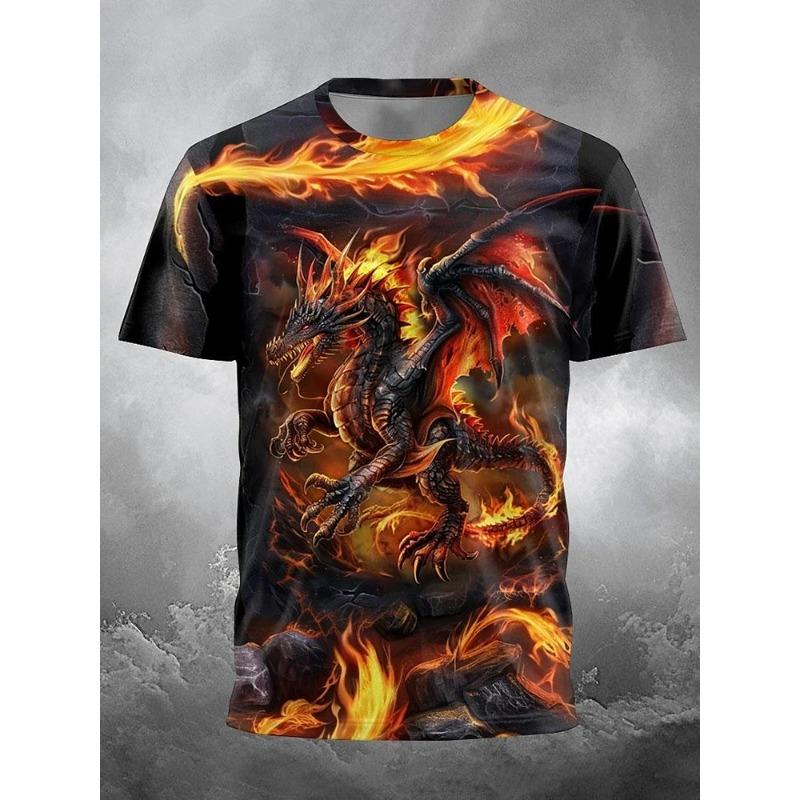 Summer Street Style Fashion Men's T-shirt Urban Everyday Casual Short-sleeved Top 3D Dragon Print Men's Outdoor T-shirt