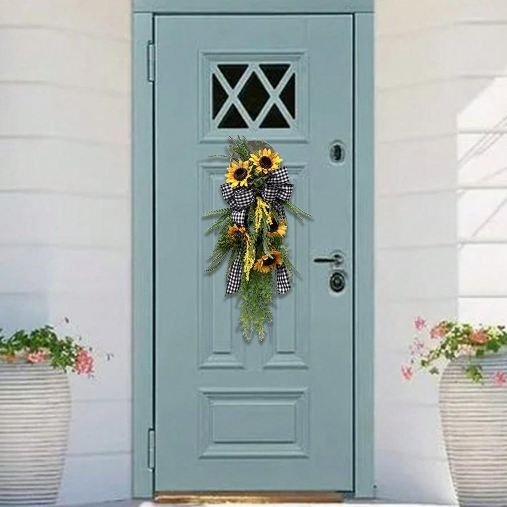 Teardrop Wreath Artificial Sunflower Wreath Summer Fake Sunflower Spring Sunflower Swag Door Hanging Wreath Simulation Hanging Wreath Spring Decor
