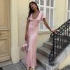 Sundresses for Women Long Dress 2026 Summer V-Neck Short Sleeve Knit Slit Maxi Dress Fashion Bodycon Maxi Dress Beach Vacation Clothes