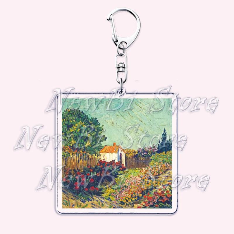 Hot Impressionism Art Keychain for Accessories Bag Van Gogh Monet Mona Lis Oil Painting Pendant Chain Ring Keyring Jewelry Gifts