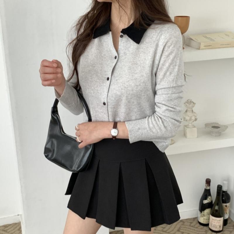 Shop Women S Collared Button Long Sleeve Knit Cardigan White 21dS Wcd260098