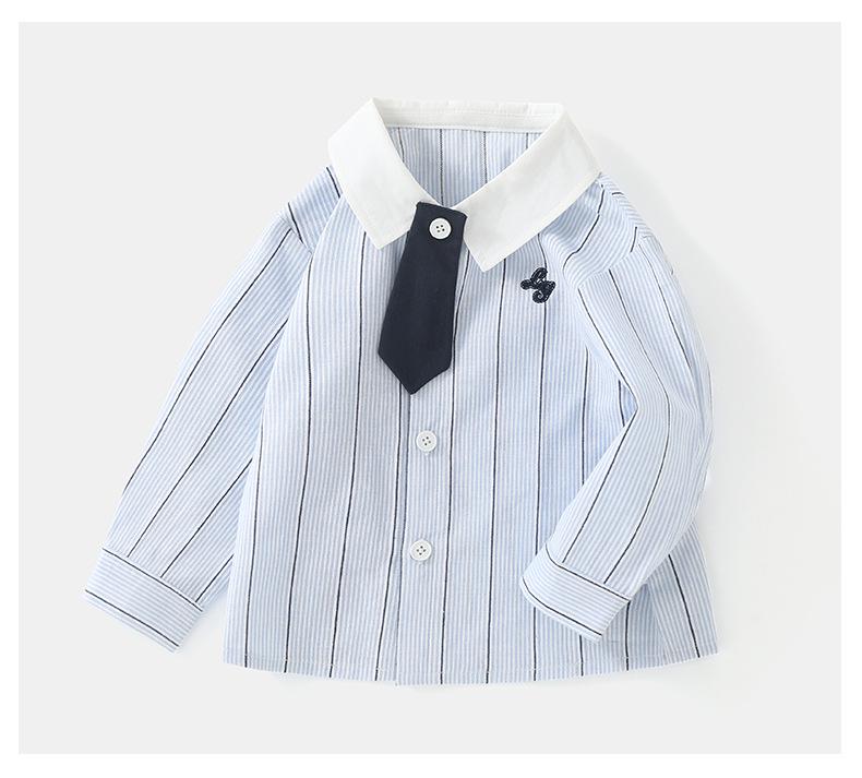 DUUDUU 2025 Streifen: Frühlingsoutfit im koreanischen Stil für Kleinkinder - Jungenhemd und Hosen-Set.