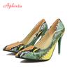 Fashion Aphixta Snake Prints Leather Pumps Women Shoes 10cm stiletto Heels Pointed Toe Office Party Dress Shoes Woman Big Size 42