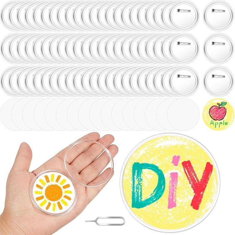 

M-Modern-100Pcs Acrylic Clear Buttons,Make Your Own Buttons,Acrylic Design Button Badge For DIY Craft School Activities 2.25 Inc прозорий