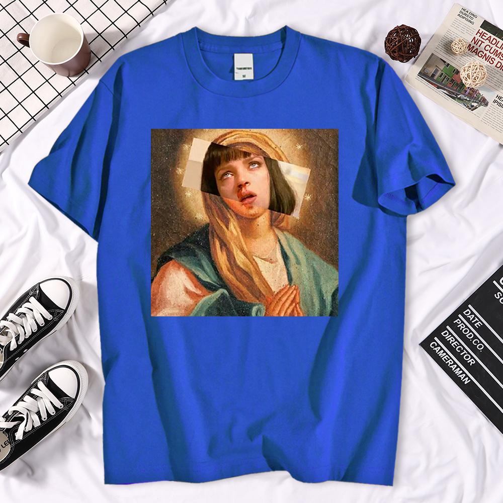 Quentin Tarantino Hip Hop T Shirt Movie Pulp Fiction Virgin Mary T Shirt Men Women Shirt Black Green Streetwear Brand Top Tee