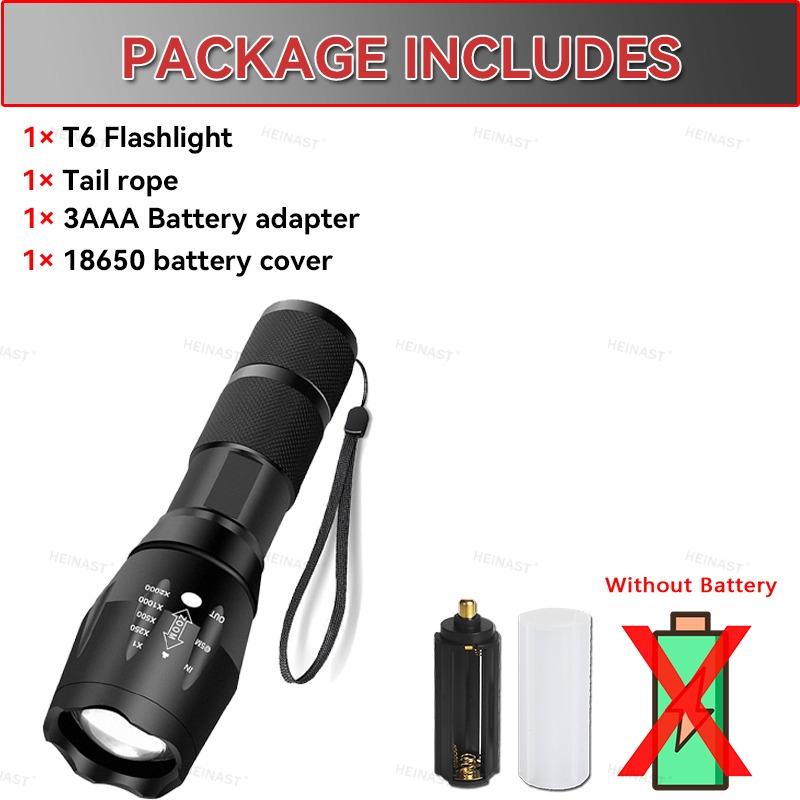 High Power T6 LED Flashlights Camping Torch 5 Light Modes Zoom Light Aluminum Alloys Waterproof Material External 18650 Battery