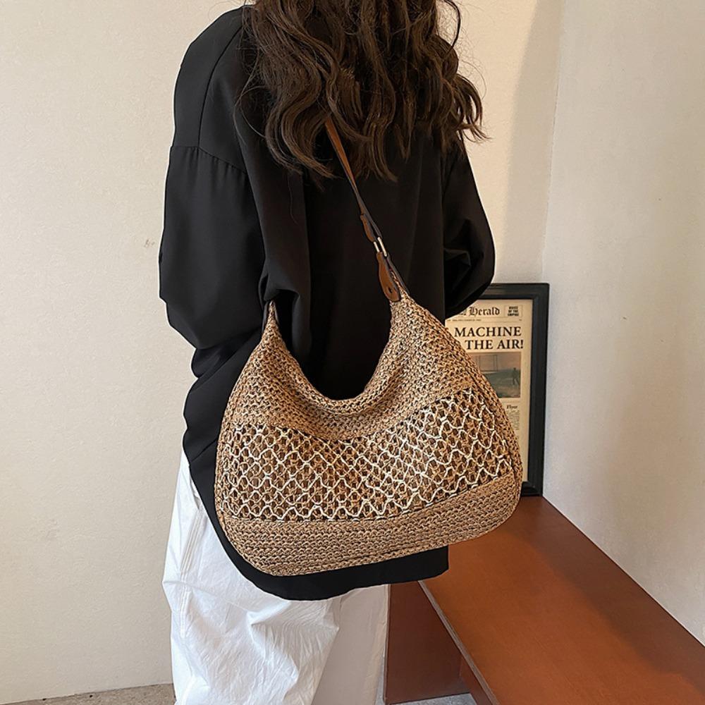 Large Capacity Weave Tote Bag Fashion Summer Beach Straw Handbag Bohemian Shoulder Bag  Beach