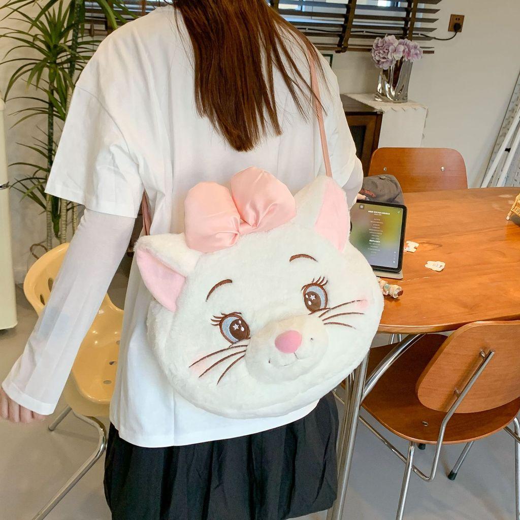 Cute White The Aristocats Cartoon Large Capacity Plush Backpack For Daily Use