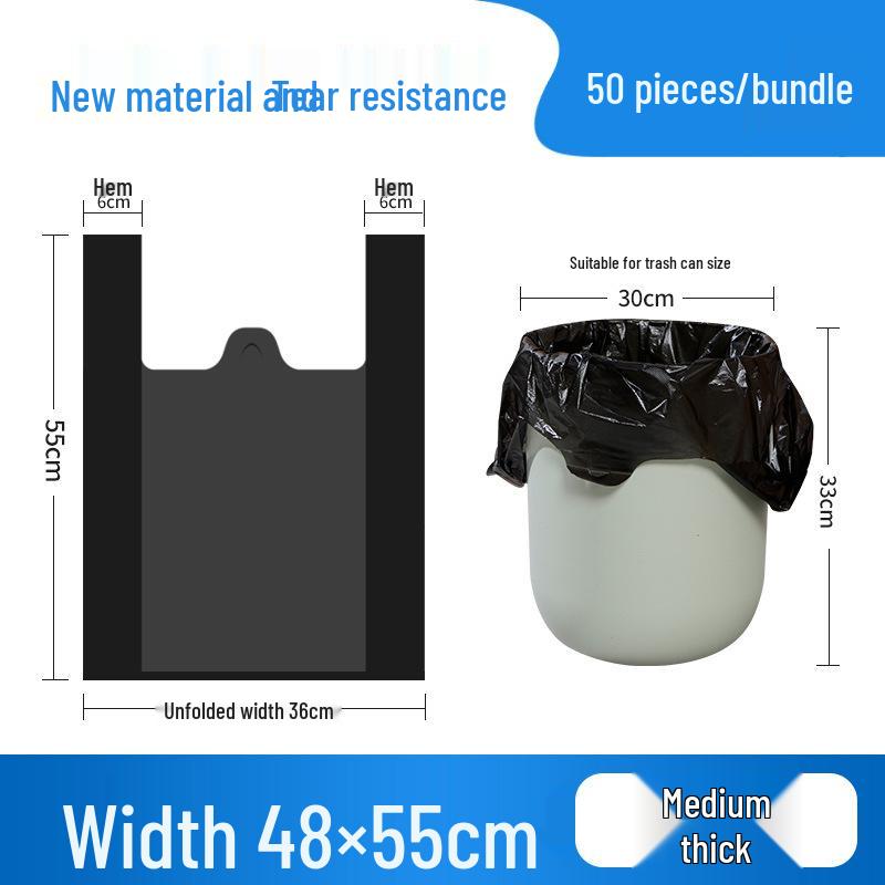 Black Handheld Thickened Vest-Style Trash Bags with Handles for Household Use
