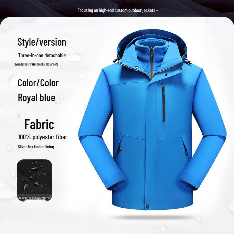 Men's Custom Three-in-One Mountain Climbing Suit for Autumn/Winter with Velvet and Logo Print