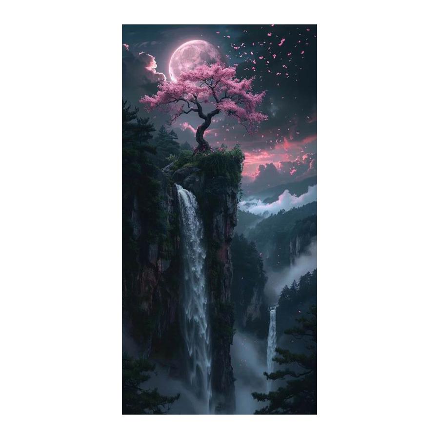 Moon Tree Waterfall Scenery Large Size Diamond Painting New Collection Landscape Diy Full Drill Rhinestone Embroidery Mosaic Cross Stitch Kits