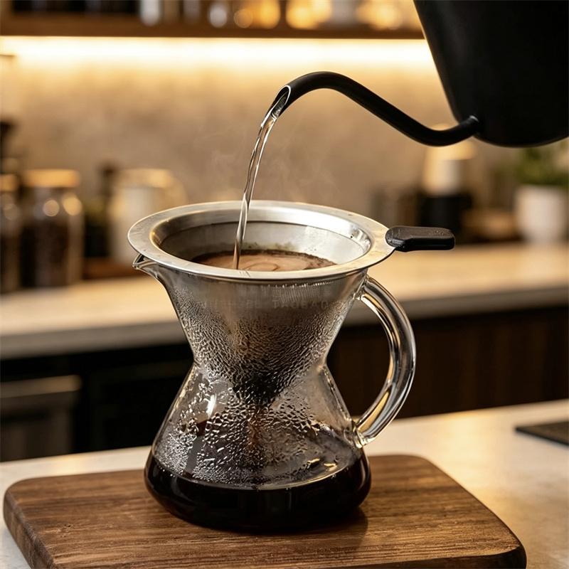 300ml Conical Borosilicate Glass Coffee Server Pour Over Drip Coffee Pot with Handle Barista Hand Brewing Carafe Tools