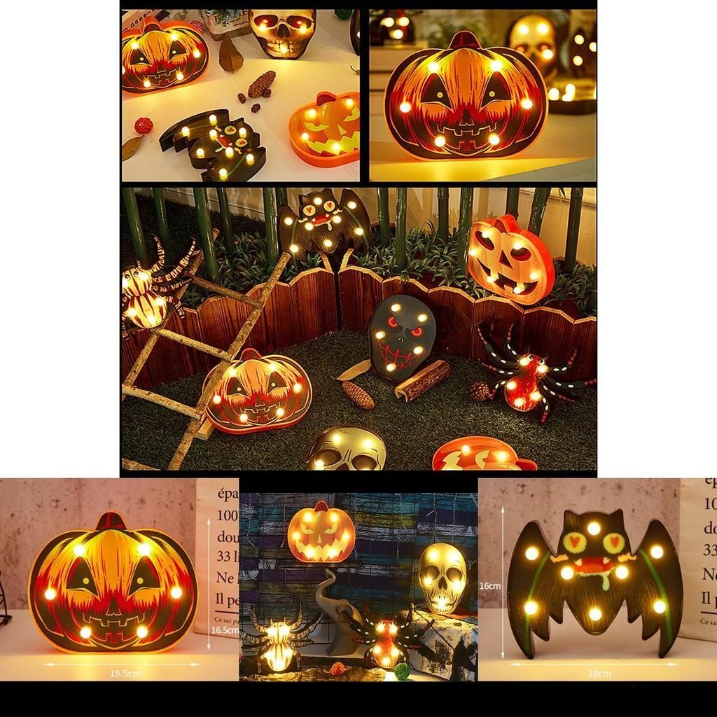 Colorful Halloween Decoration Led Lights Lantern With Bat Skull Pumpkin And Spider Designs
