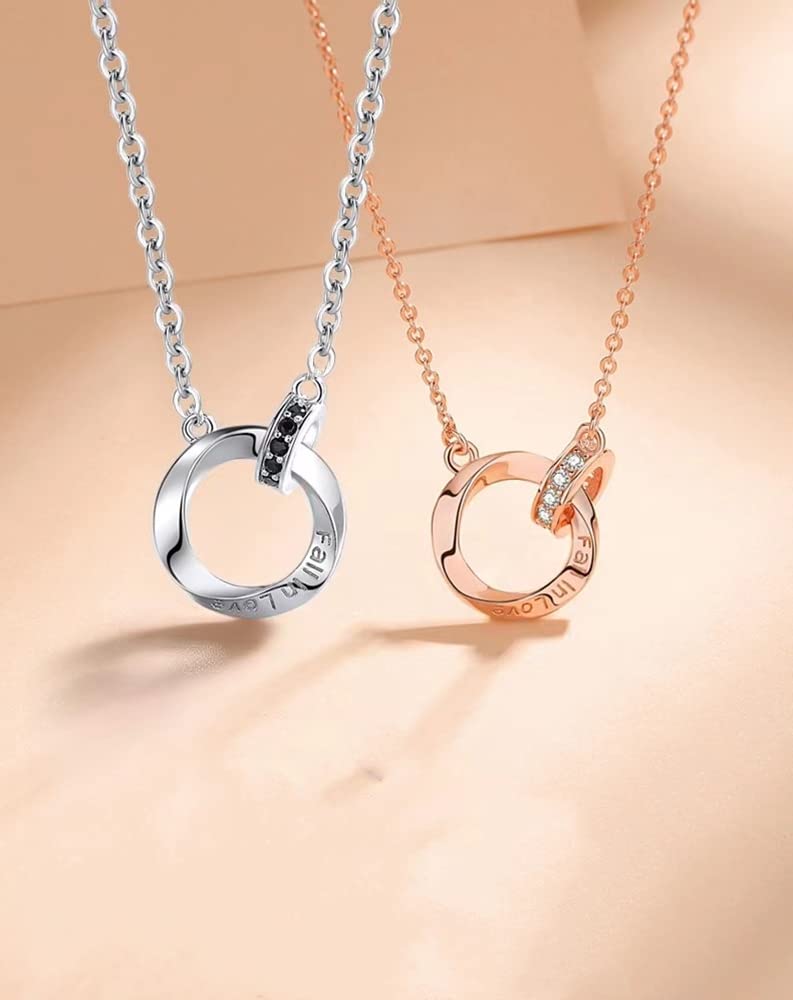 Amazon Exclusive Brand Necklace Necklace Popular Double Ring Couple Necklace Mevius Necklace Simple Stylish Double Ring Pendant Stainless Steel