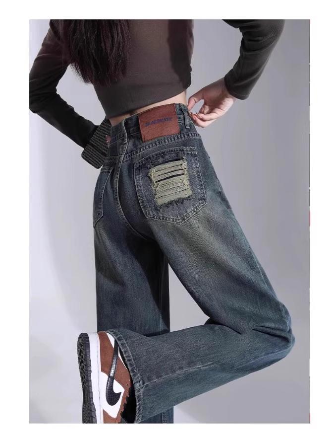 2025 Women's Light Wash Ripped Jeans: High Waist, Loose, Straight Leg, Floor-Length, Thin Summer Casual Pants