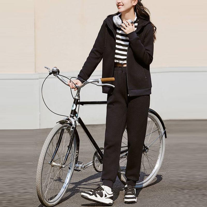 Anta Solid Color Knitted Running Sports Leisure Set Women sets Black 962417201-1