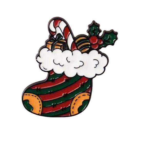 Christmas Santa Claus Brooch, Cartoon Xmas Tree Bell Stocking Gift Bag Enamel Pin, Badge Pin for Clothes Bag Hat Scarf Suit