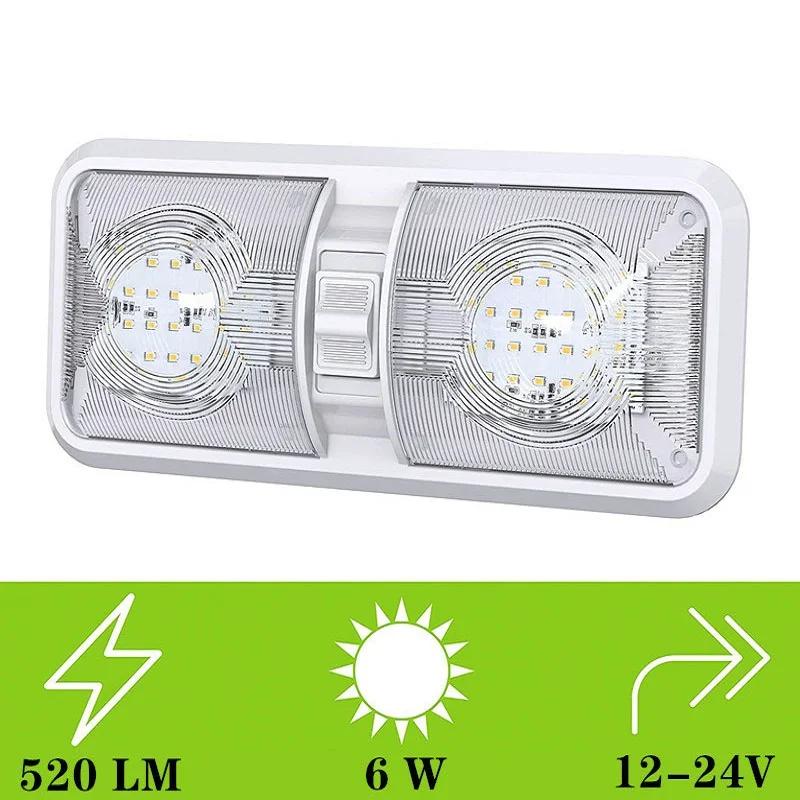 RV LED Ceiling Double Dome Light Fixture with ON/OFF Switch Interior Lighting for Car/RV/Trailer/Camper/Boat 12V Natural White