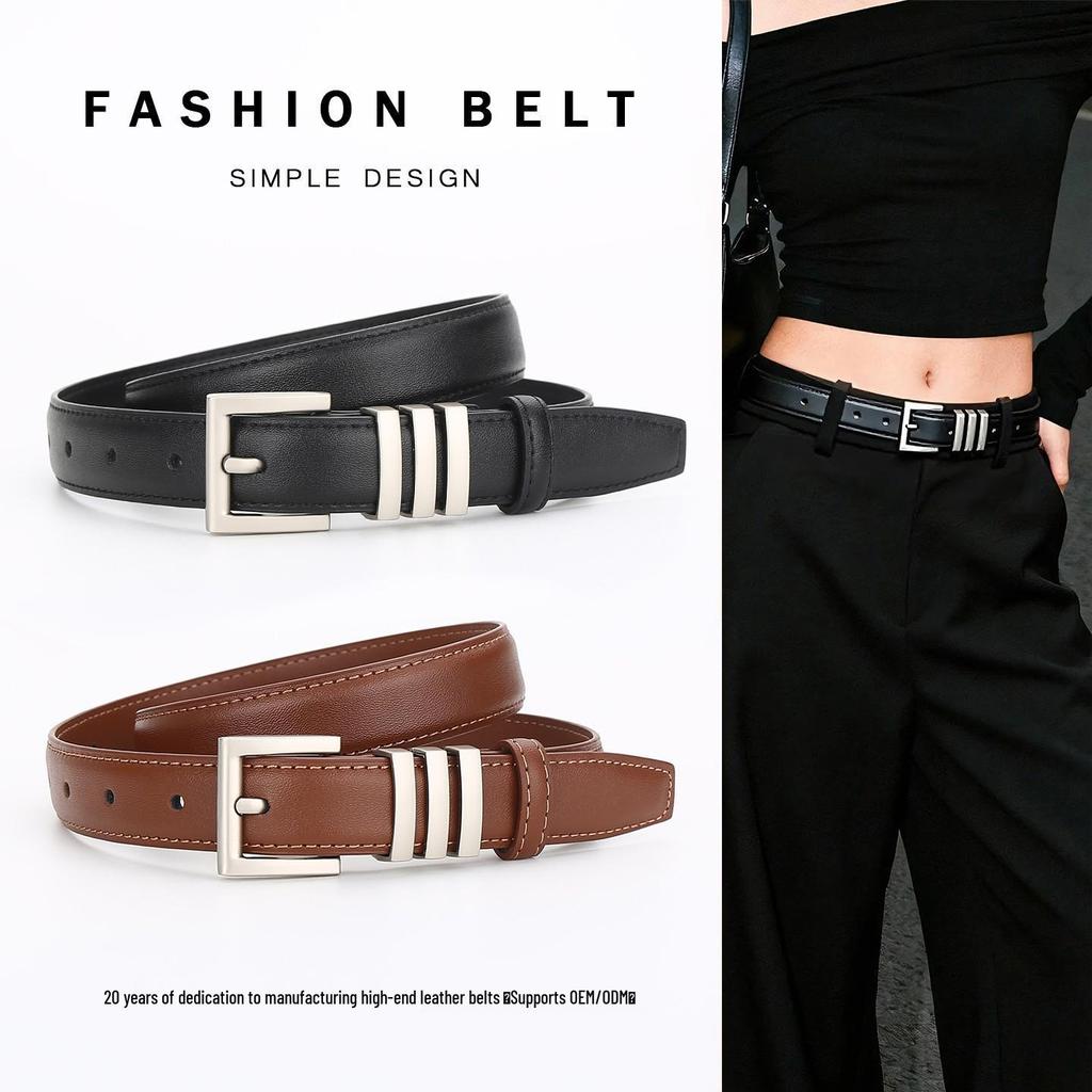 Women's Genuine Leather Cowhide Pin Buckle Belt - Simple Korean Style Fashionable Waistband, Light Luxury.
