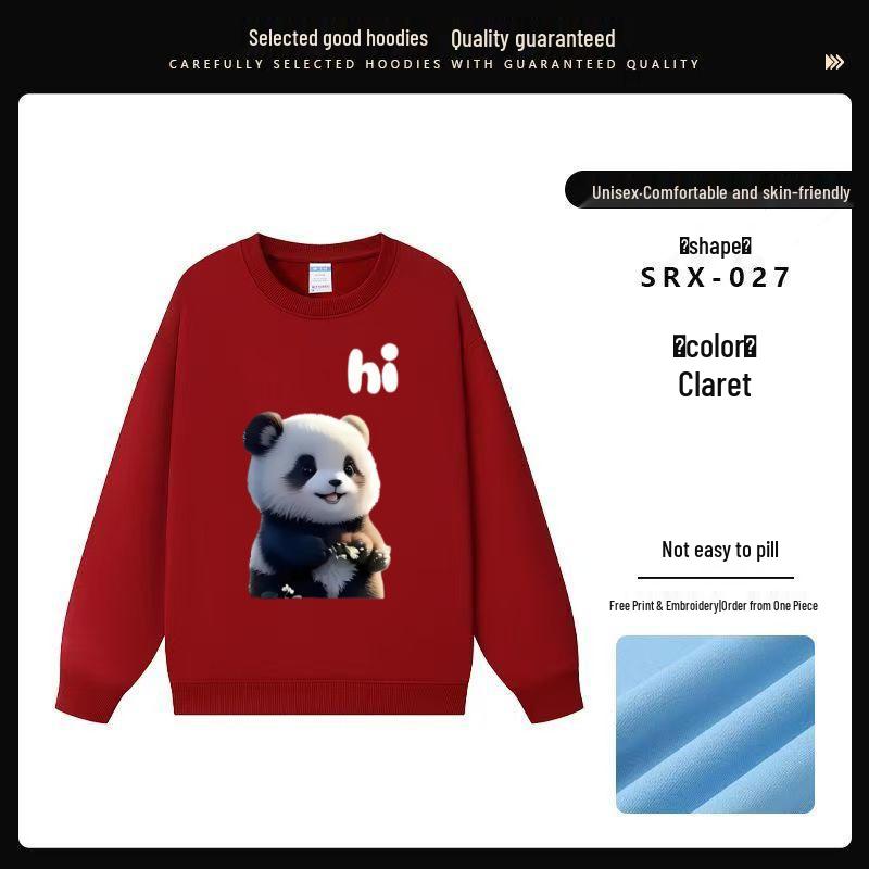 Custom Panda Pattern Heavyweight Long Sleeve Crew Neck Sweatshirt for Milk Tea Shop Workwear