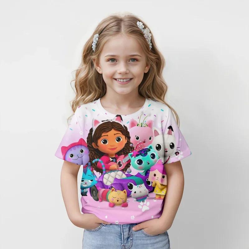 T-shirt Bambini Cartone Animato La Casa delle Bambole di Gabby Stampa 3D Estate Casual Manica Corta