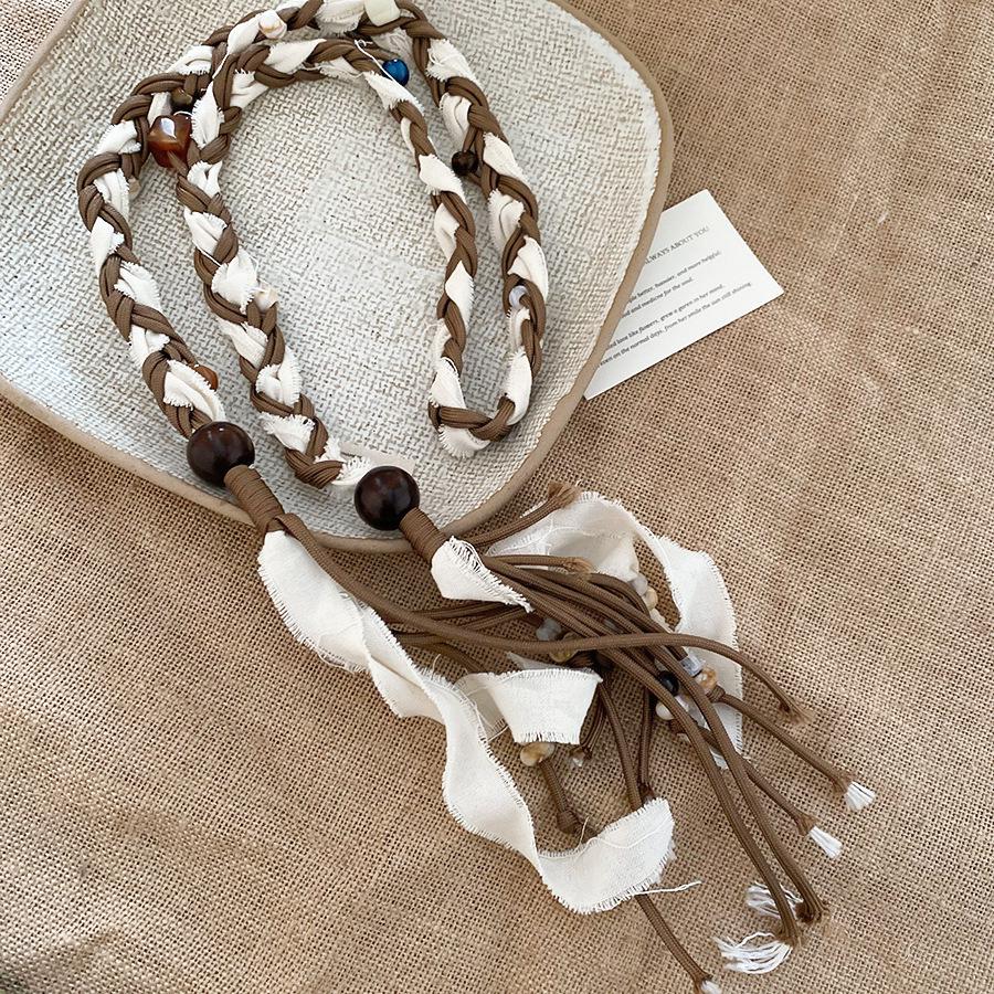 Korean Silk Scarf with Wooden Beads: Trendy, Versatile Waist Chain & Belt for Women