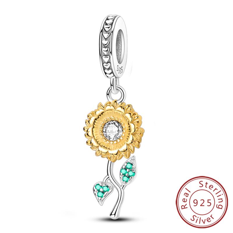 Original Charms Beads Copper Golden Bow Leopard Cat Dog Sunflower Beads Fit Pendant Bracelet Women Jewelry Gift