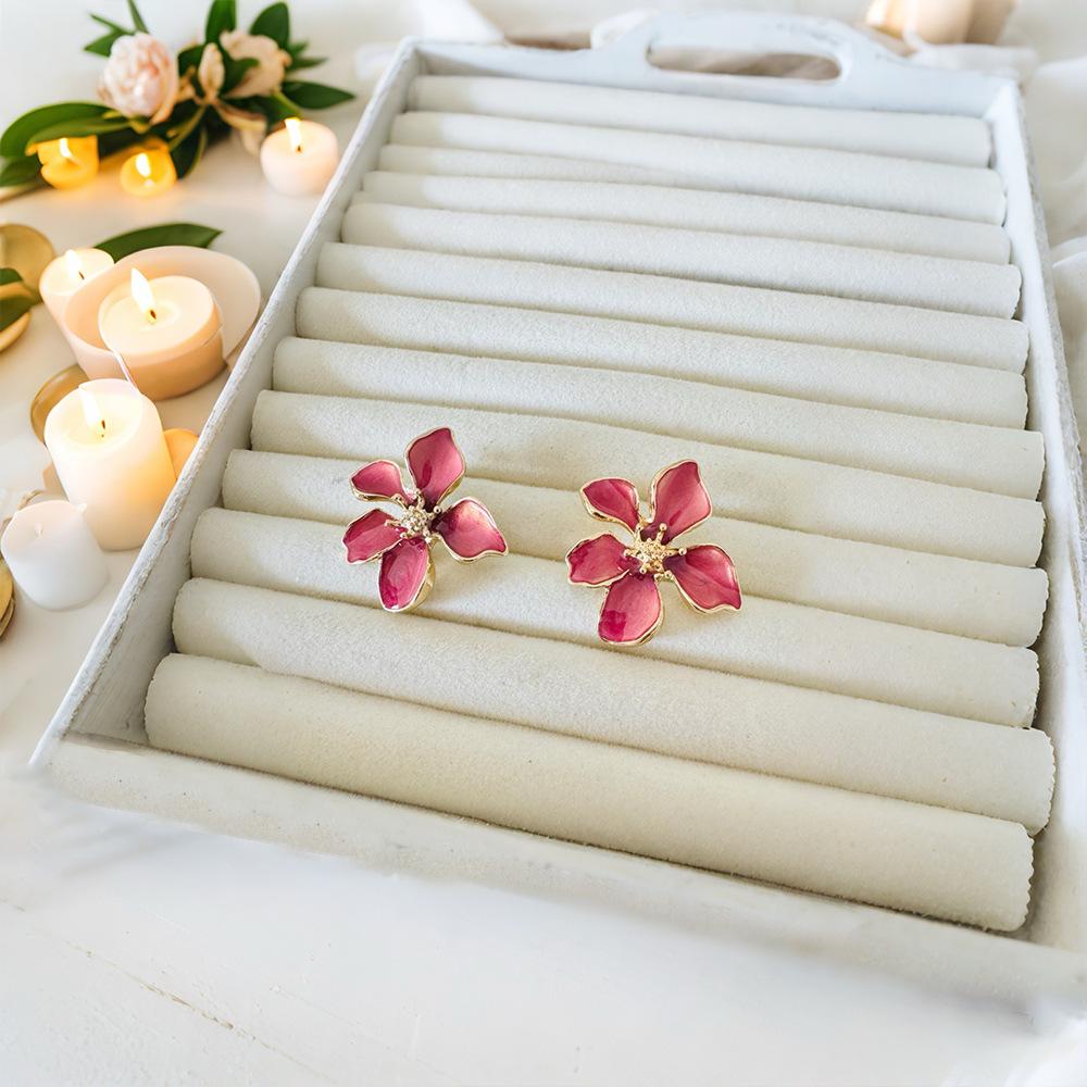 Chinese Style 2024 Drip Glaze Flower Petal Stud Earrings - Exaggerated Niche Design for Luxurious Elegance