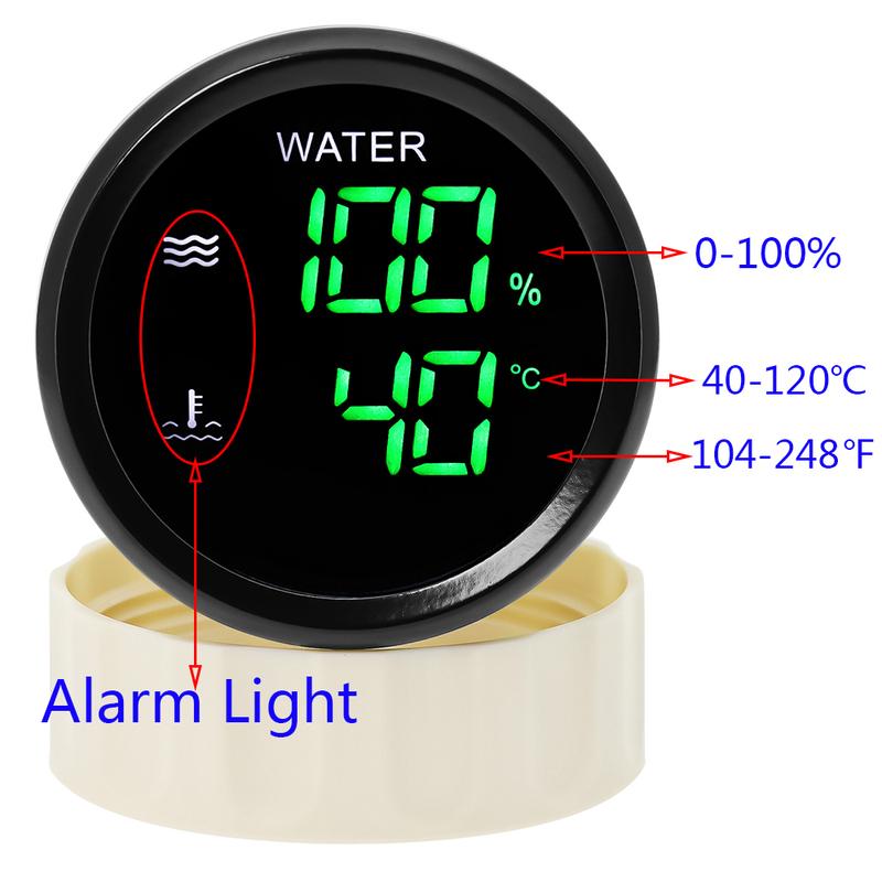 Digitales 2-in-1 Doppel-52mm Messgerät mit Alarm 0-190 OHM Wasserstandssensor für Wasserstandsanzeige + Wassertemperaturanzeige Auto Auto 12V24V benutzerdefiniert