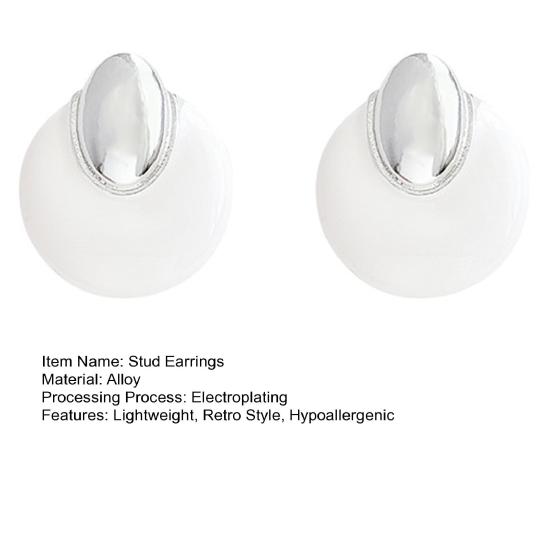 Retro White Stud Earrings Hypoallergenic Office Ladies Earrings Lightweight Alloy