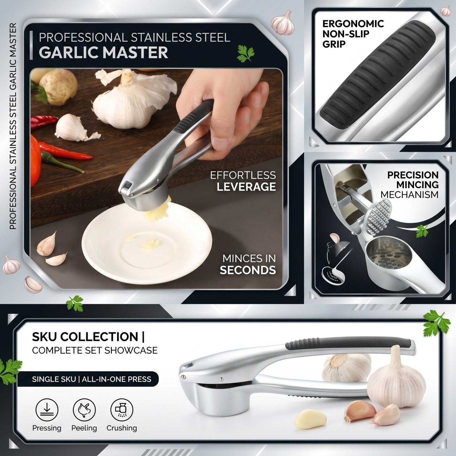 Manual Garlic Press and Peeler - Multifunction Kitchen Gadget for Garlic and Peeling one size