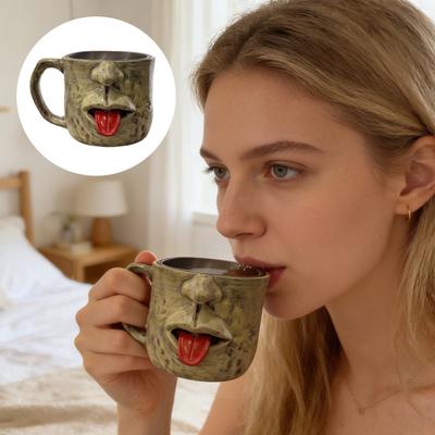 Shaking Tongue Classic Mug with Stainless Steel Inner Ceramic Coffee Tea Mug Creative Funny Face Design Drinkware Unique Gag Gift for Friends