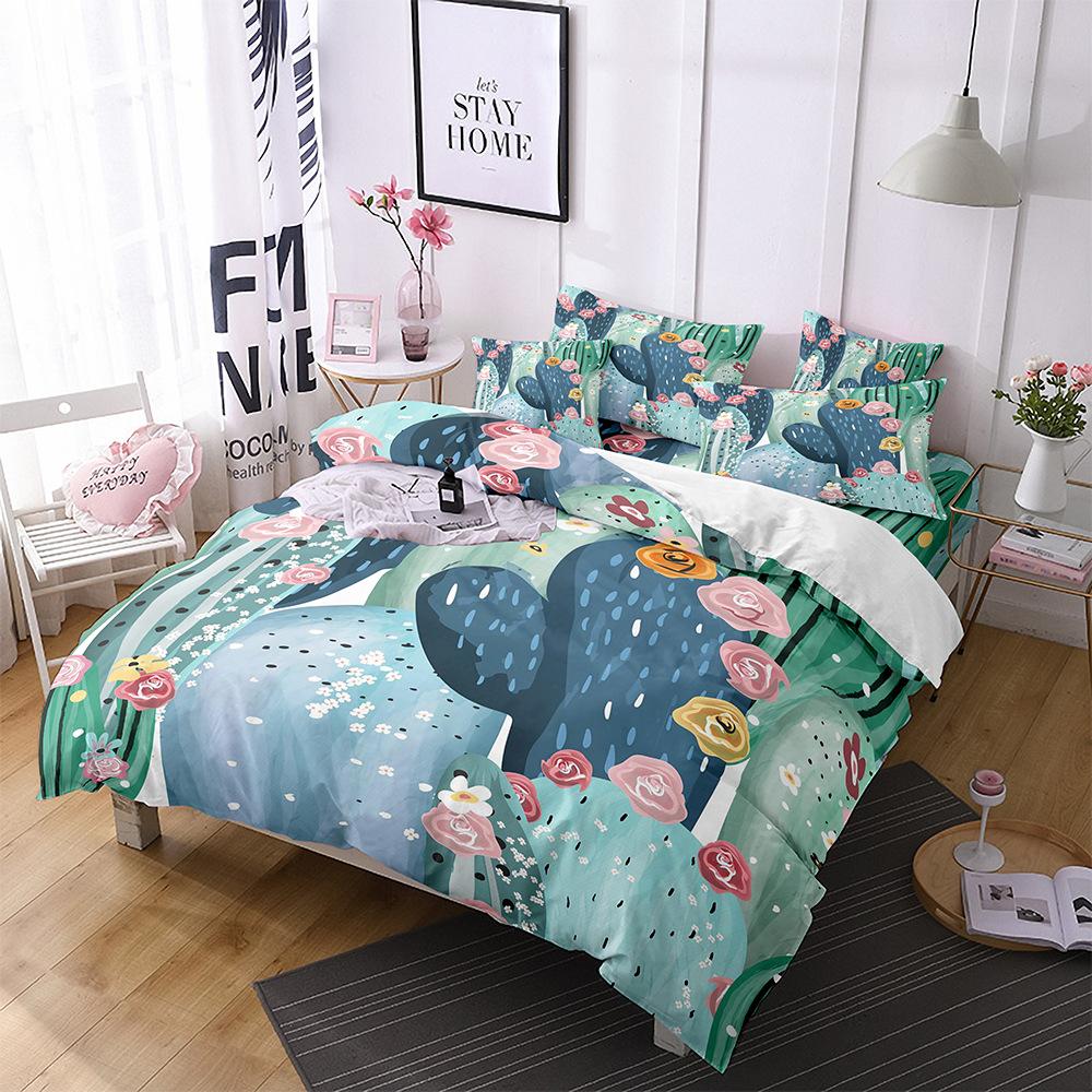 Kaktus Zestaw Poszewek na Kołdrę Rozmiar King Queen Tropikalny Botaniczny Ogród Nadruk Zielona Roślina dla Dziewcząt Chłopców Nastolatków Poliestrowy Zestaw Pościeli