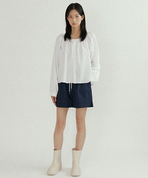 Lingseoul Half Cotton Banding Pants-Navy