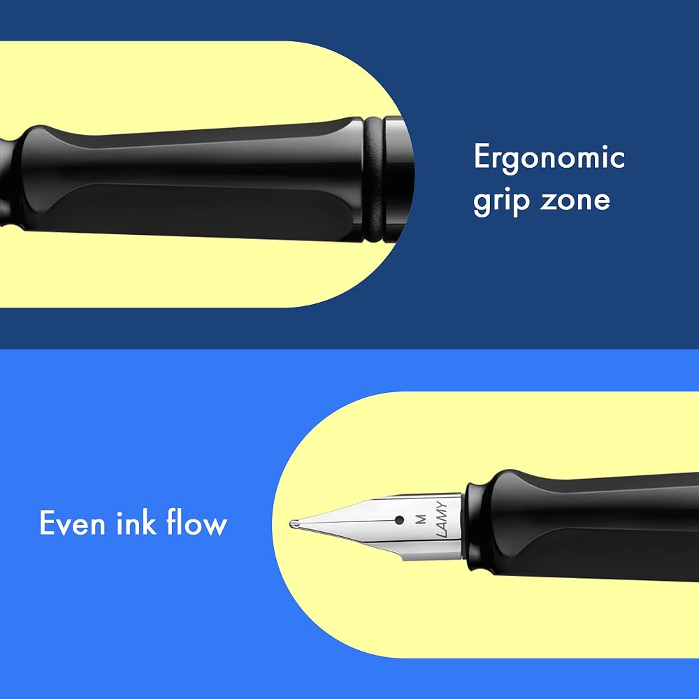 LAMY (Ramy) Safari Shiny Black Fountain Pen Black - Ergonomic Grip and Polished Steel Tip Size F ...