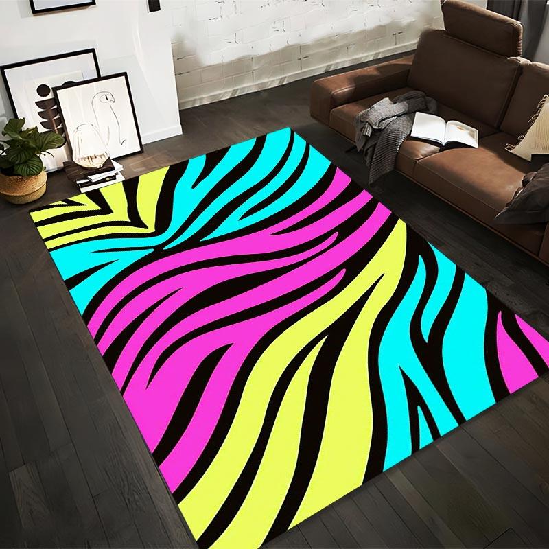

Colorful Zebra Stripe Pattern Carpet in Neon Blue, Pink, Yellow Style Suitable for use as an anti-slip for living room bedroom sofas 40x60cm( 15x23in )