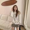 American Loose White Gray Printed Round Neck New Hoodie for Women with Thick Velvet Top