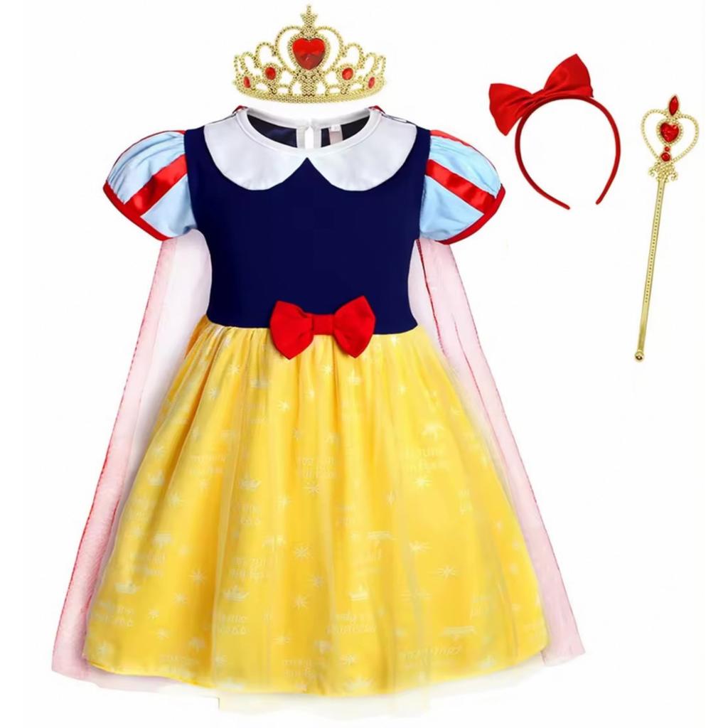 Snow White Princess Dress with Headband, Crown and Wand, Cotton, 3-4 Years, 110cm, Multicolor EvrikaUnity®