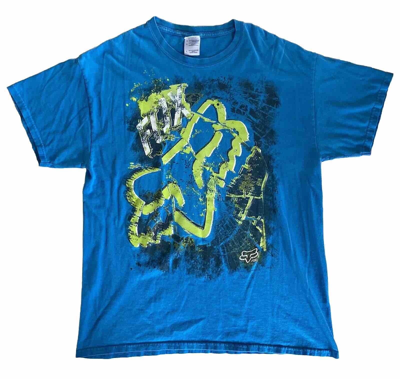 Y2K Graphic Skater Fox Racing Shirt Blue Size Large L