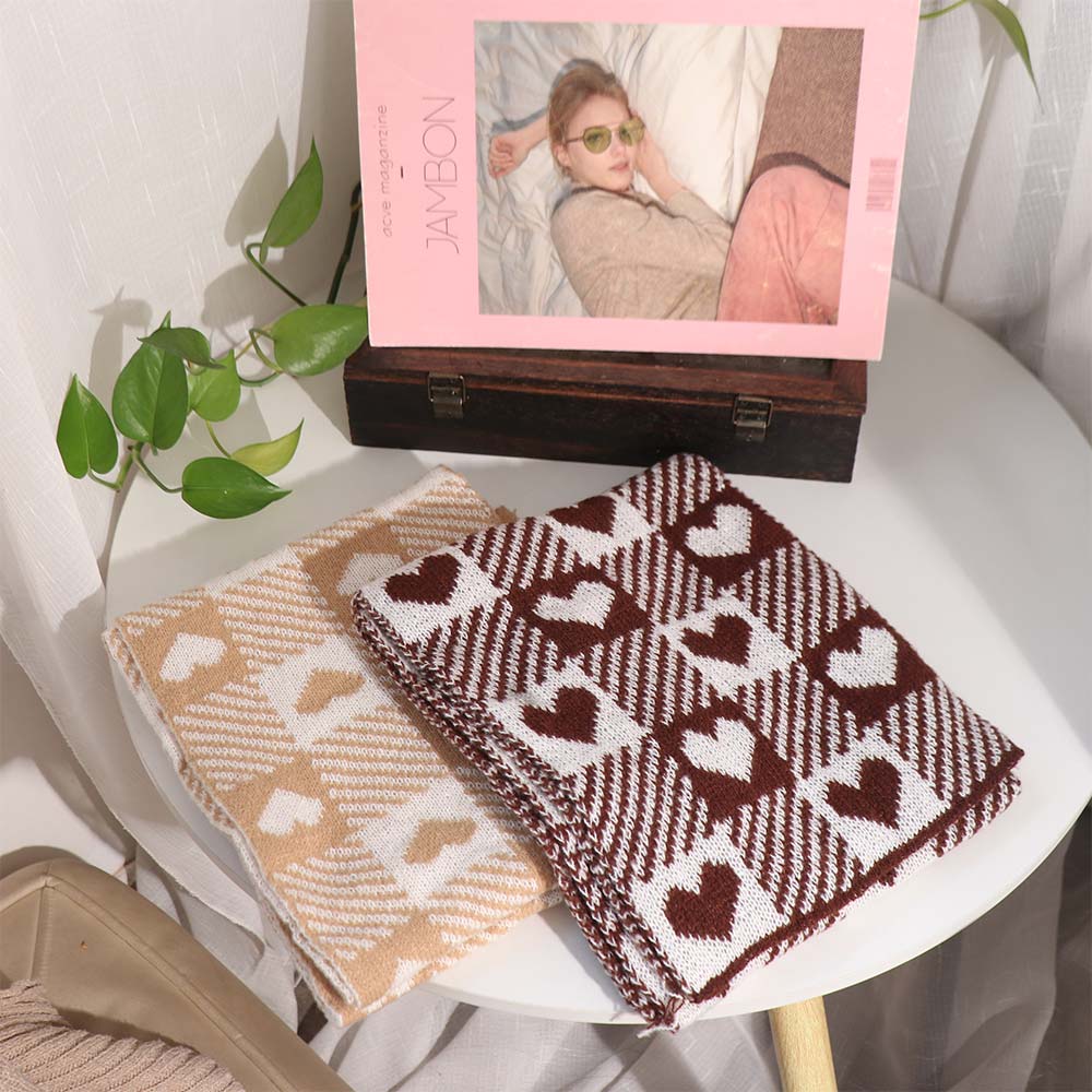 Thickened Y2K Checkered Scarf Korean Style Winter Cashmere Shawl Elegant Plaid Heart Scarf Unisex