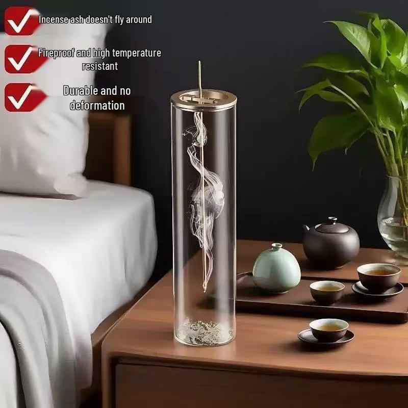 Metal Aromatherapy Incense Burner with Glass Holder and Anti-Ash Tray
