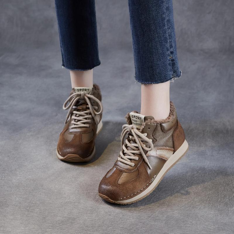 Johnature Plüschige, warme Freizeit-Sportschuhe zum Schnüren, weiche Sohle, bequem und vielseitig – flache Damenschuhe