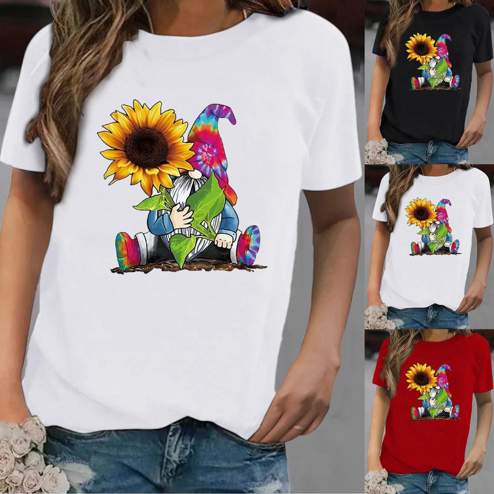 

женский подсолнечник Печатные Короткие рукава Топы Блузка футболка