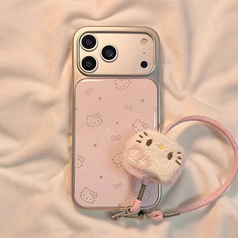Compatible with Apple iPhone 17ProMax 16 15 14 Pink Electroplated Star Cat Cartoon Lanyard Phone Case (Female)
