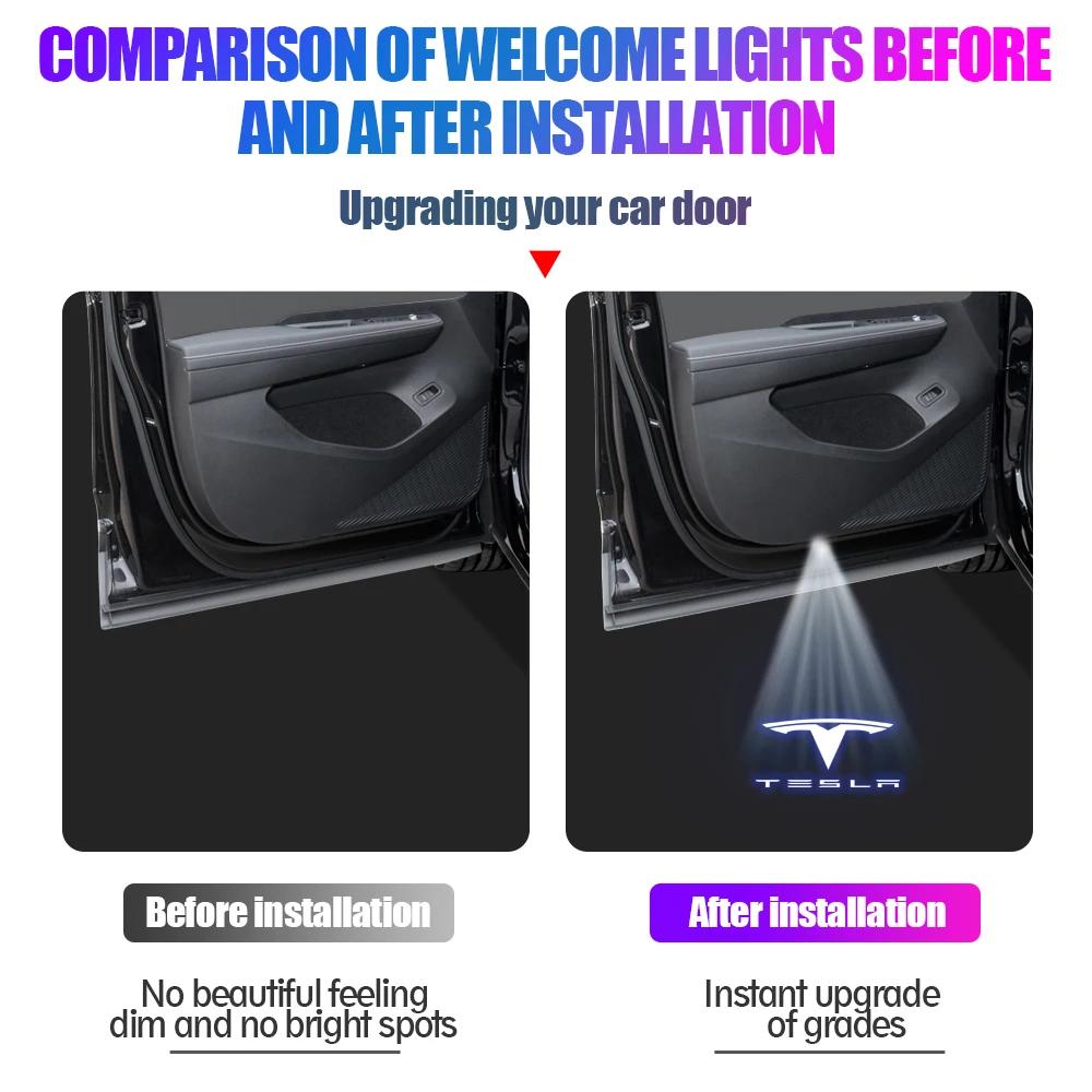 Car Sticker Tesla 2Pcs Car Door Projector Welcome Lights Accessories For Tesla Model 3 Model S 2015-2016 Model X 2016 Auto Badge