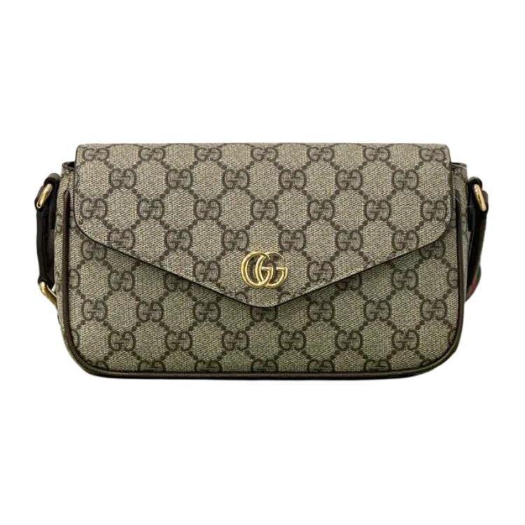 Gucci Ophidia Podwójne G Logo Zapięcie na zatrzask Płótno i Skóra Mini Torba na Ramię Damska torba na ramię Brązowy 764961-96IWG-8745