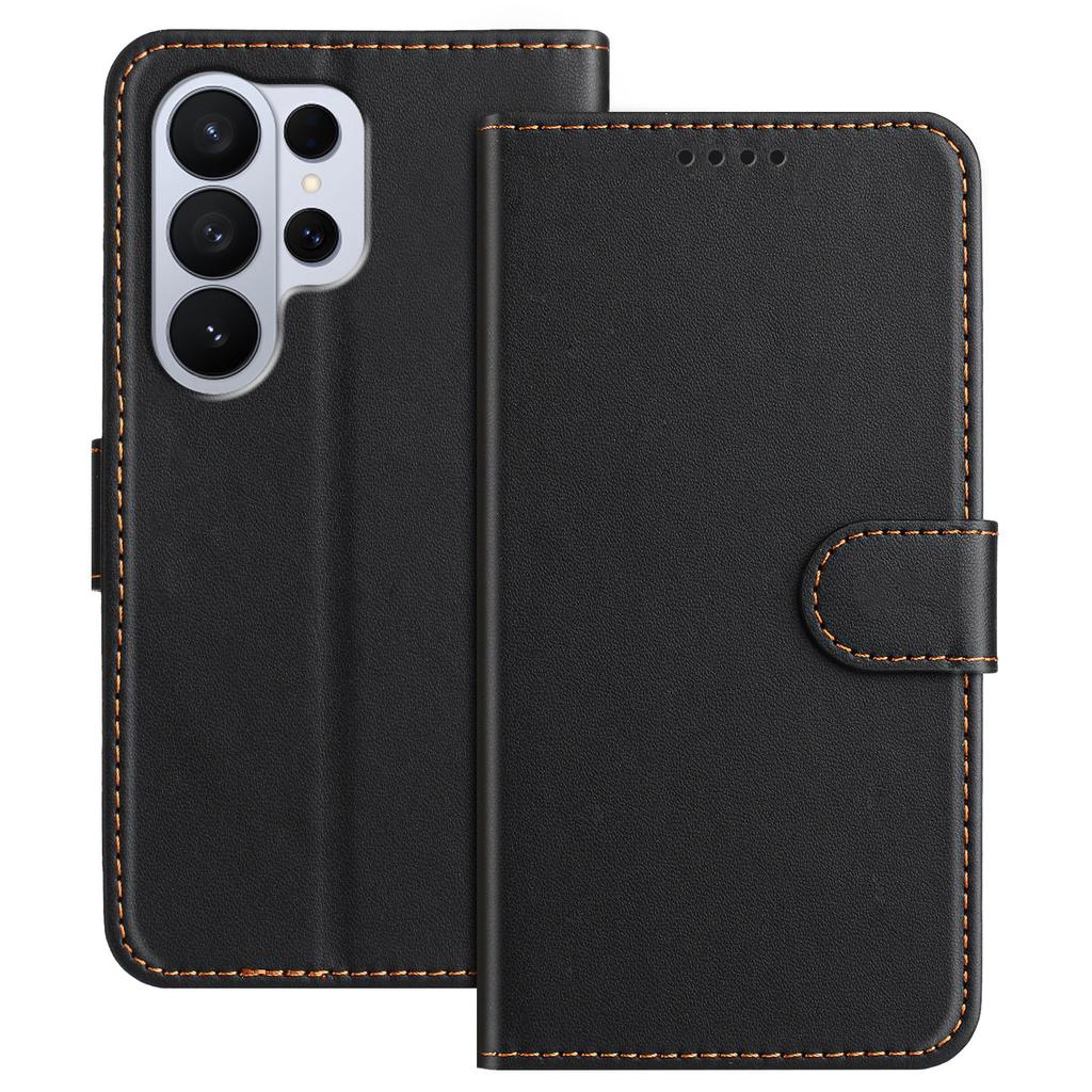 For Samsung Galaxy S26 Ultra Leather Case Wallet Stand Solid Color Anti Drop Phone Cover