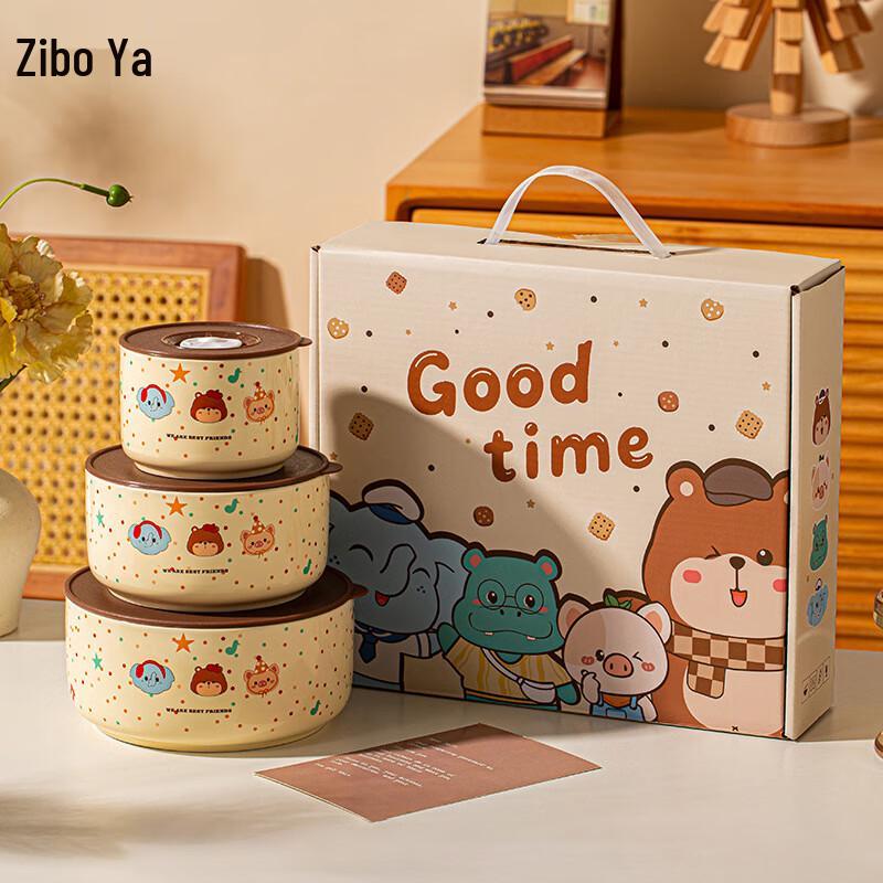 

Microwavable Ceramic Food Storage Bowl Set with Lids