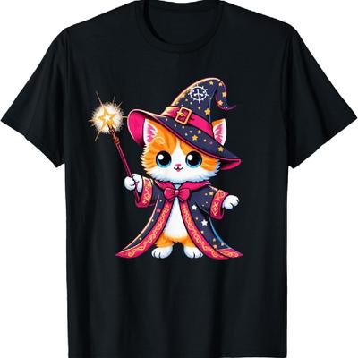 Magic Kitten Wizard Mage Cute Adorable Cat Enchanting Art T-Shirt